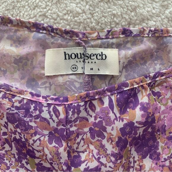 HOUSE OF CB Keala Purple Floral Sheer Side Peek-a-boo Cut Out Tie Cover Up Pants - Picture 5 of 14